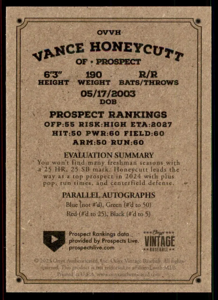 2023 Onyx Vintage #OVVH - Vance Honeycutt UNC