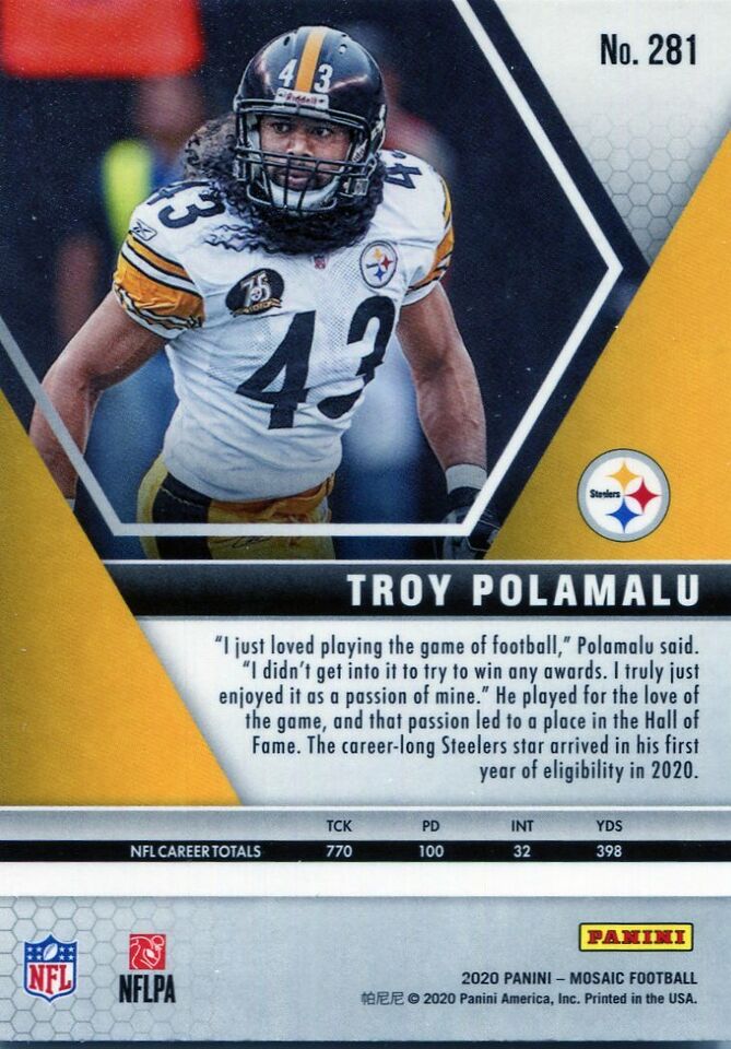 2020 Panini Mosaic Troy Polamalu Hall of Fame Mosaic #281 Steelers