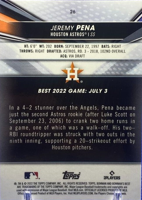 2022 Bowman's Best Jeremy Pena Rookie RC #26