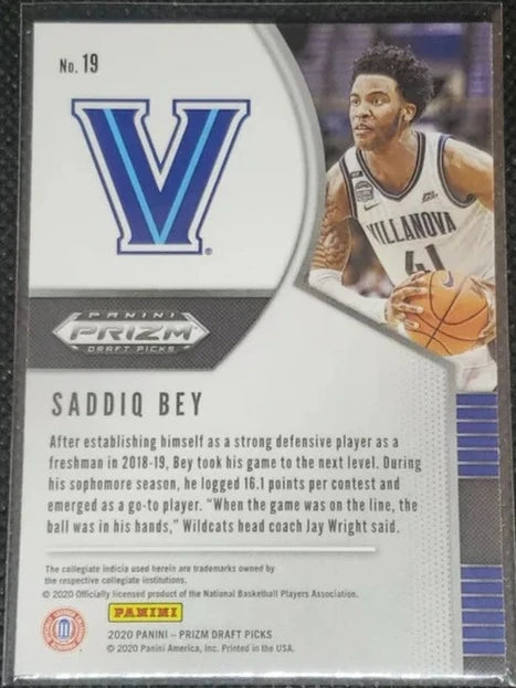 2020 Panini Prizm Draft Picks Saddiq Bey RC #19 Villanova Wildcats