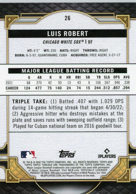 2022 Topps Triple Threads Baseball Emerald #26 Luis Robert 154/259 Chicago White Sox