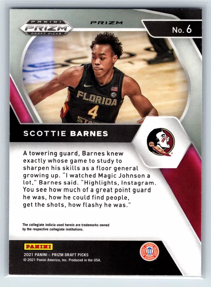 2021 Panini Prizm Draft Pick Red White & Blue #6 Scottie Barnes Florida State Seminoles