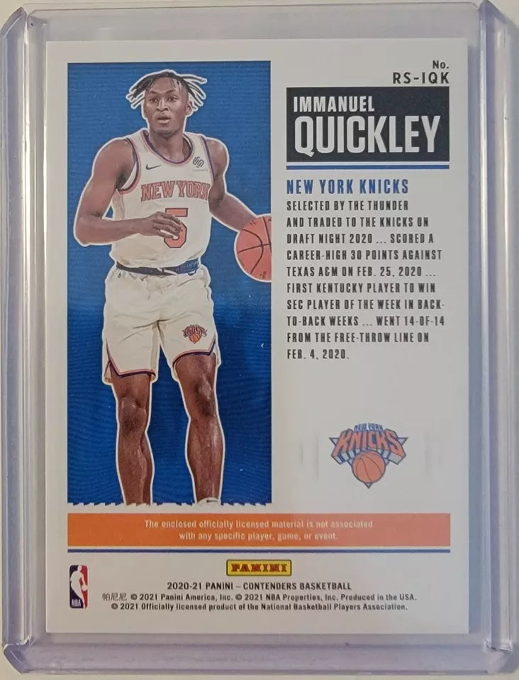 2020-21 Panini Contenders Rookie Ticket Jersey #RS-IQK Immanuel Quickley