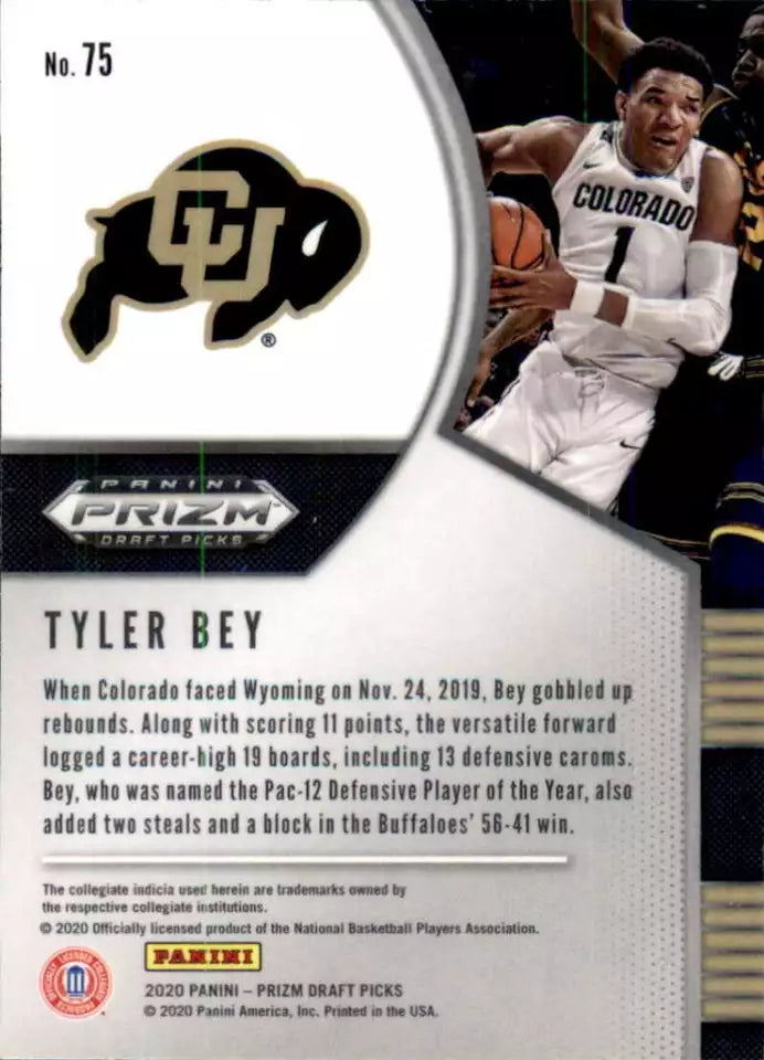 2020 Panini Prizm Draft Picks Tyler Bey RC #75 Colorado Buffaloes