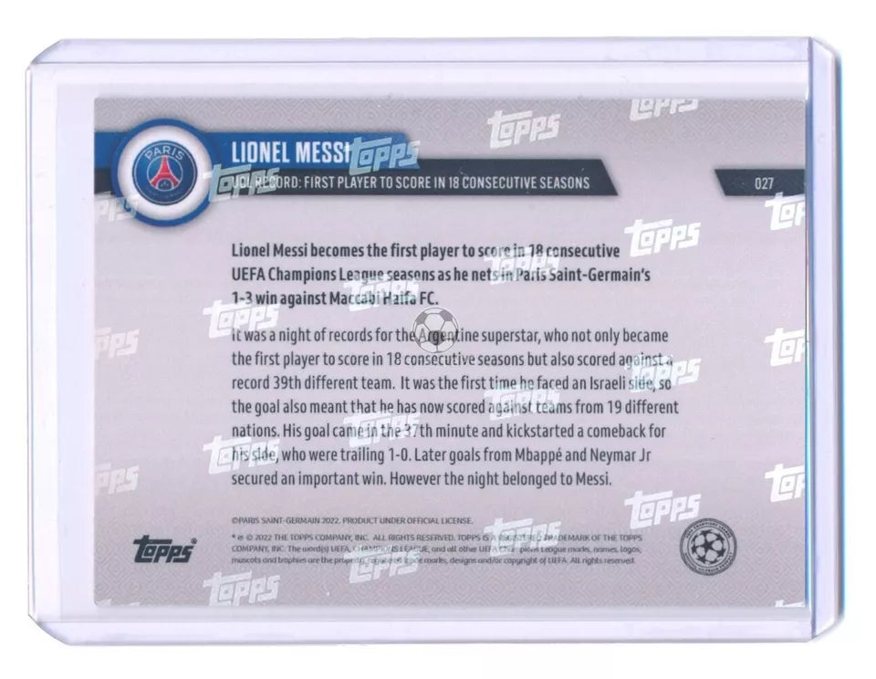 2022 Topps Now UCL First Player To Score 18 Seasons Lionel Messi #27