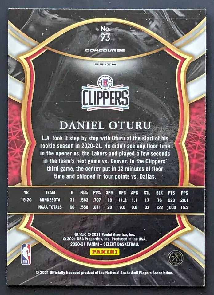 2021 Panini Select Red Shimmer Daniel Oturu RC #93 Los Angeles Clippers