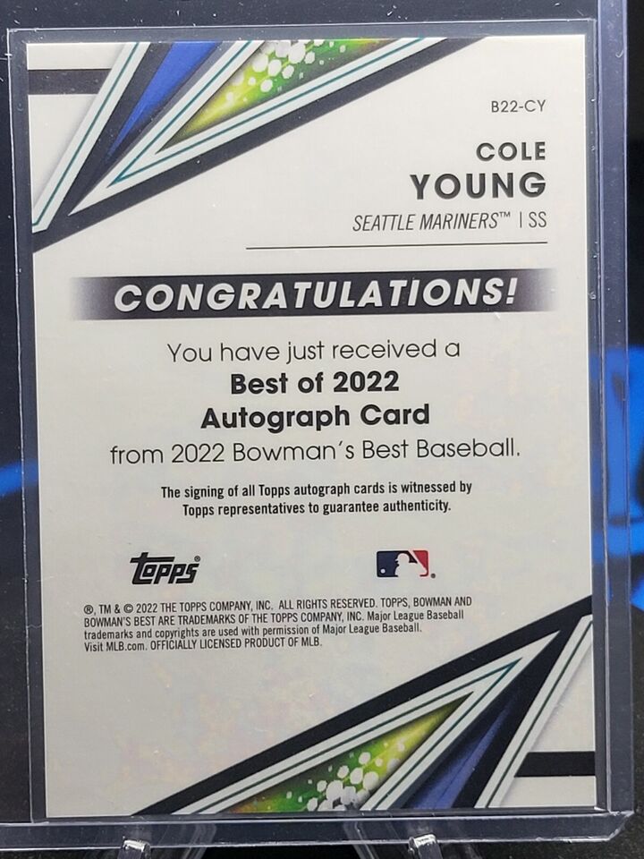 2022 Bowman's Best Auto Cole Young #B22-CY Seattle Mariners