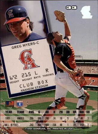 1994 Donruss Greg Myers #33 California Angels