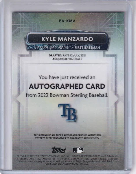 2022 Bowman Sterling Prospect Auto Kyle Manzardo #PA-KMA Tampa Bay Rays