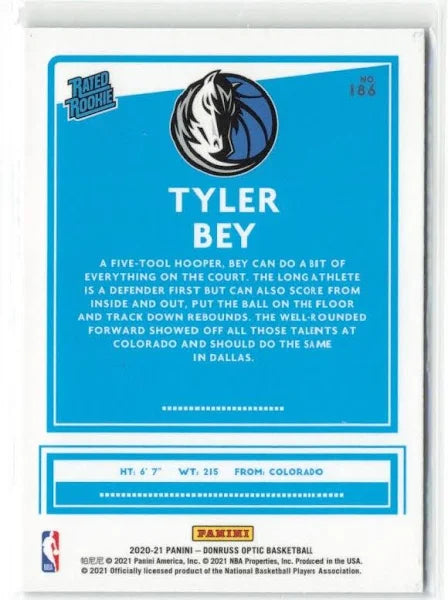 2020-21 Donruss Optic Fanatics Rated Rookies Tyler Bey #186 Dallas Mavericks