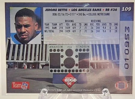 1994 COLLECTOR'S EDGE FOOTBALL 1ST DAY JEROME BETTIS #109 RAMS