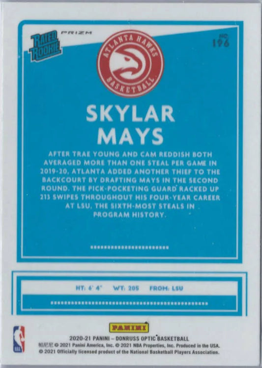 2020-21 Donruss Optic Fanatics Rated Rookies Skylar Mays #196 Atlanta Hawks
