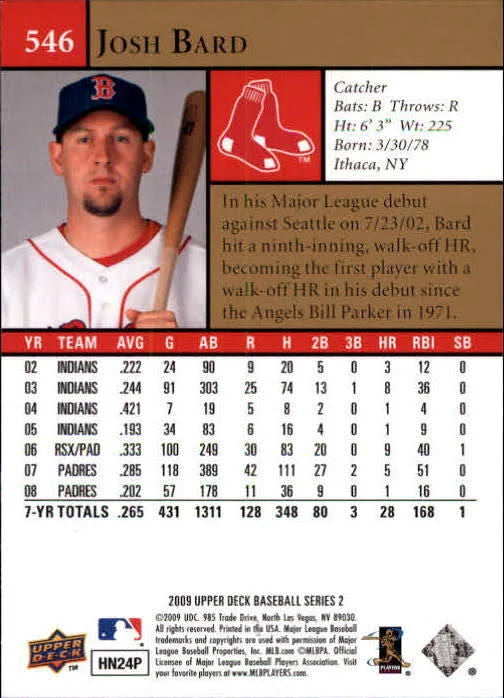 2009 Upper Deck Josh Bard #546 Boston Red Sox