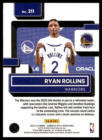2022-23 Donruss Optic Ryan Rollins Rated Rookie #211 Golden State Warriors - walk-of-famesports