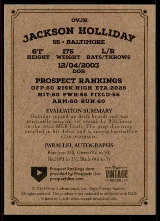 2023 Onyx Vintage #OVJH Jackson Holliday - Baltimore Orioles