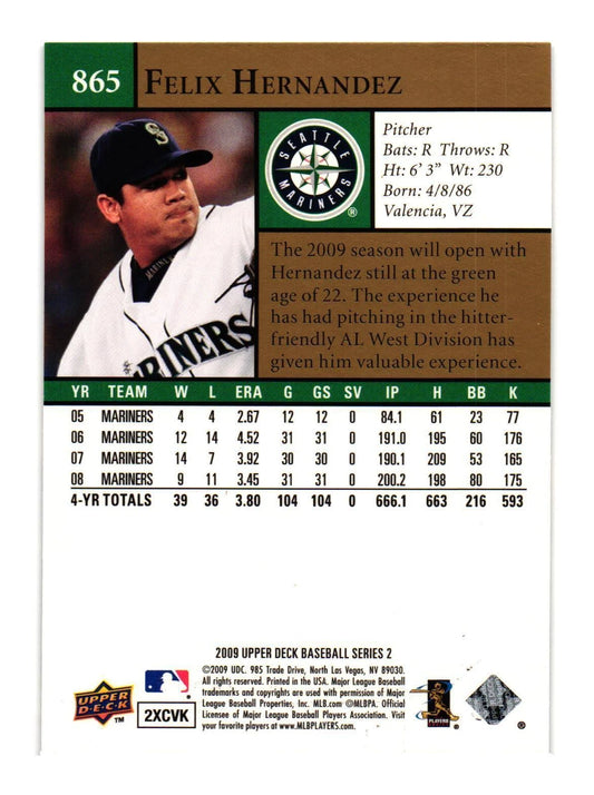 2009 Upper Deck Felix Hernandez #865 Seattle Mariners