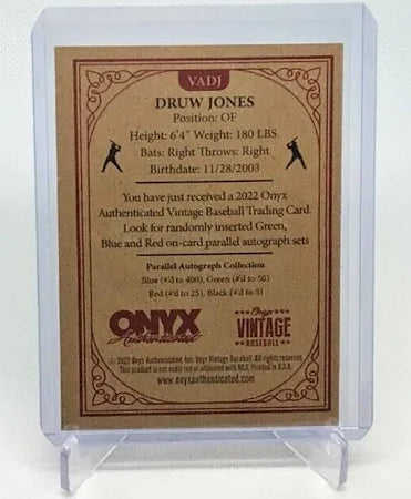 2022 Onyx Vintage Extended Blue Signature #VADJ Druw Jones /400 - Arizona Diamondbacks