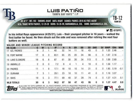 2022 Topps Luis Patino #TB-12 Tampa Bay Rays