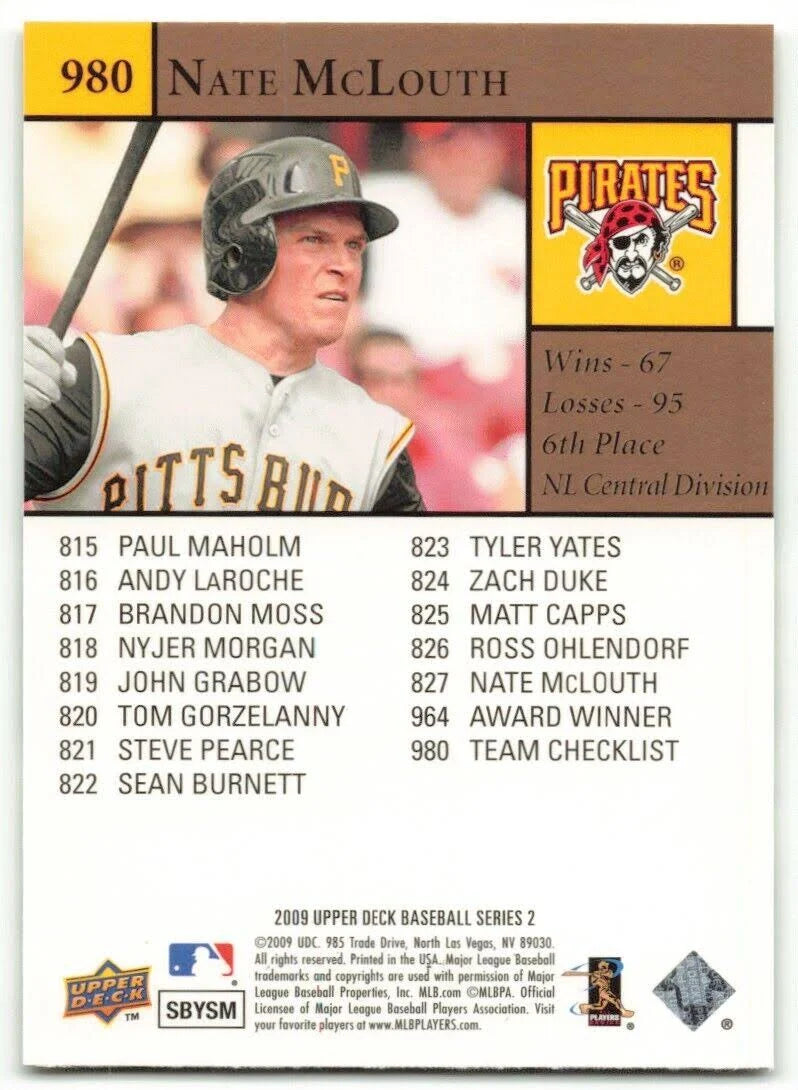 2009 Upper Deck Nate McLouth #827 Pittsburgh Pirates