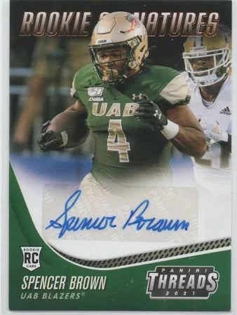 2021 Panini Chronicles Threads Draft Picks Rookie Auto Spencer Brown #TS-SPB UAB Blazers