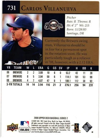 2009 Upper Deck Carlos Villanueva #731 Milwaukee Brewers