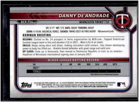 2022 Bowman Chrome Sapphire Baseball BCP-156 Danny De Andrade 1st Bowman