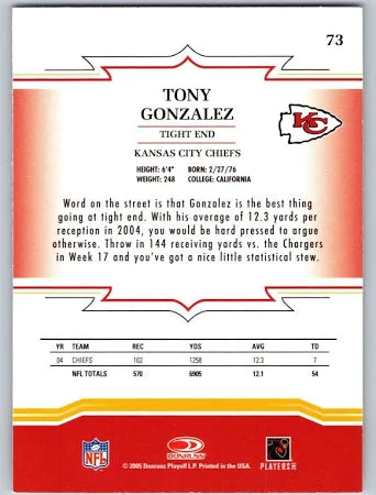 2005 Donruss Throwback Threads Tony Gonzalez #73 Kansas City Chiefs