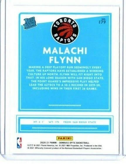 2020-21 Donruss Optic Fanatics Rated Rookies Malachi Flynn #179 Toronto Raptors