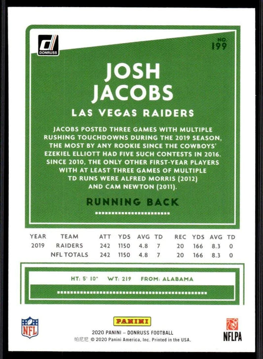 2020 Panini Donruss Josh Jacobs #199 Las Vegas Raiders
