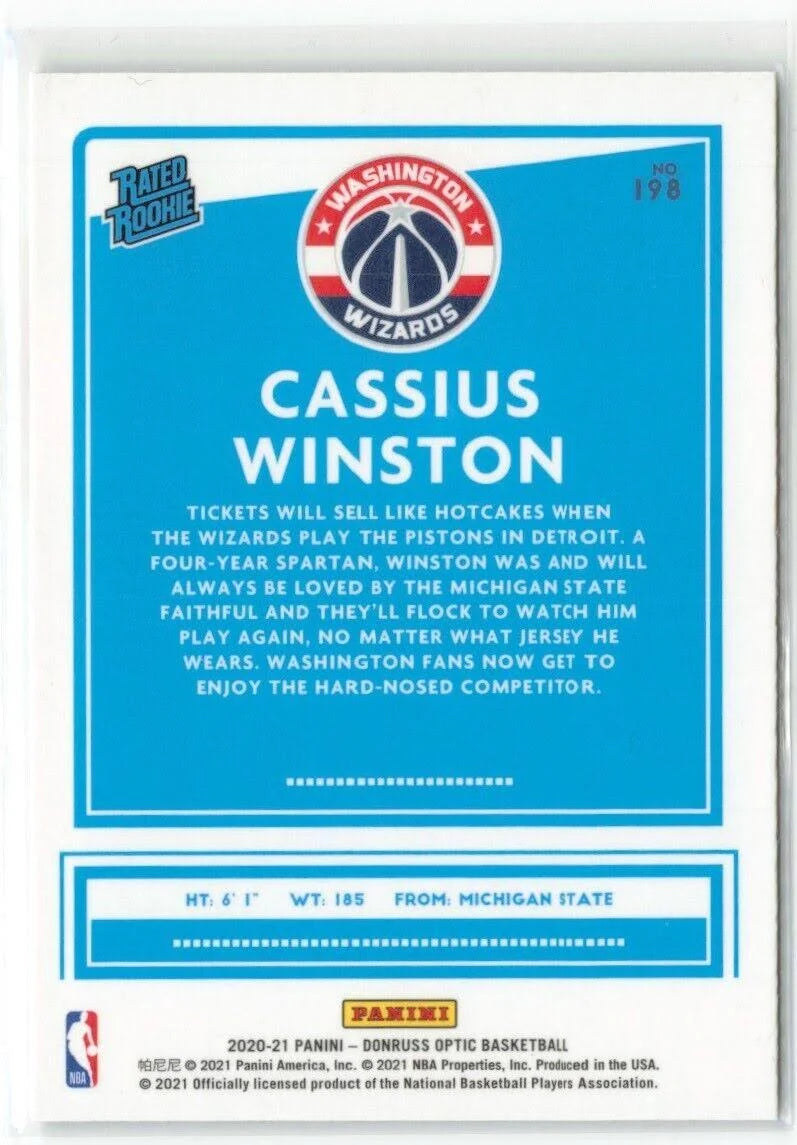 2020-21 Donruss Optic Fanatics Rated Rookies Cassius Winston #198 Washington Wizards
