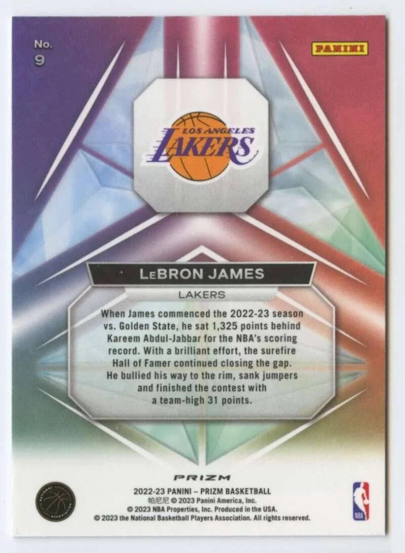 2022-23 Prizm Prizmatic Prizms Silver 9 Lebron James LA Lakers
