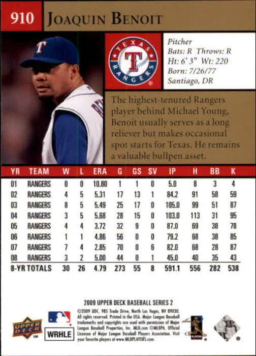 2009 Upper Deck Joaquin Benoit #910 Texas Rangers