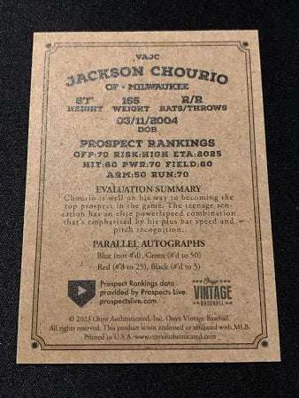 2023 Onyx Vintage Blue Signatures #VAJC Jackson Chourio - Milwaukee Brewers