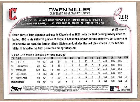 2022 Topps Owen Miller #CLE-13 Cleveland Guardians