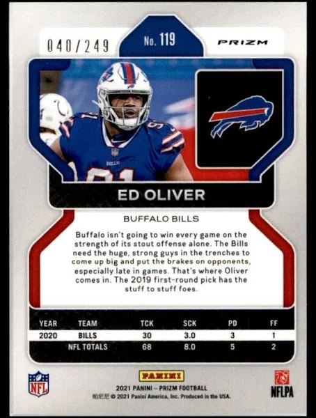 2021 Panini Prizm #378 Ed Oliver Rookie Orange Prizm #90/249 Buffalo Bills