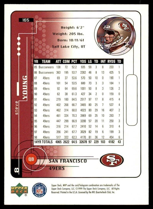 1999 Upper Deck Mvp (a) Steve Young 165 San Francisco 49ers