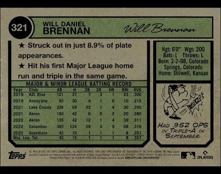 2023 Topps Heritage Will Brennan RC #321 Cleveland Guardians