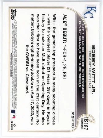 2022 Topps Update Bobby Witt Jr RC #US187 Royals