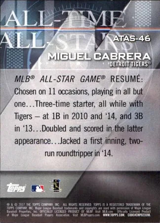 2017 Topps All Time Miguel Cabrera #ATAS-46 Detroit Tigers
