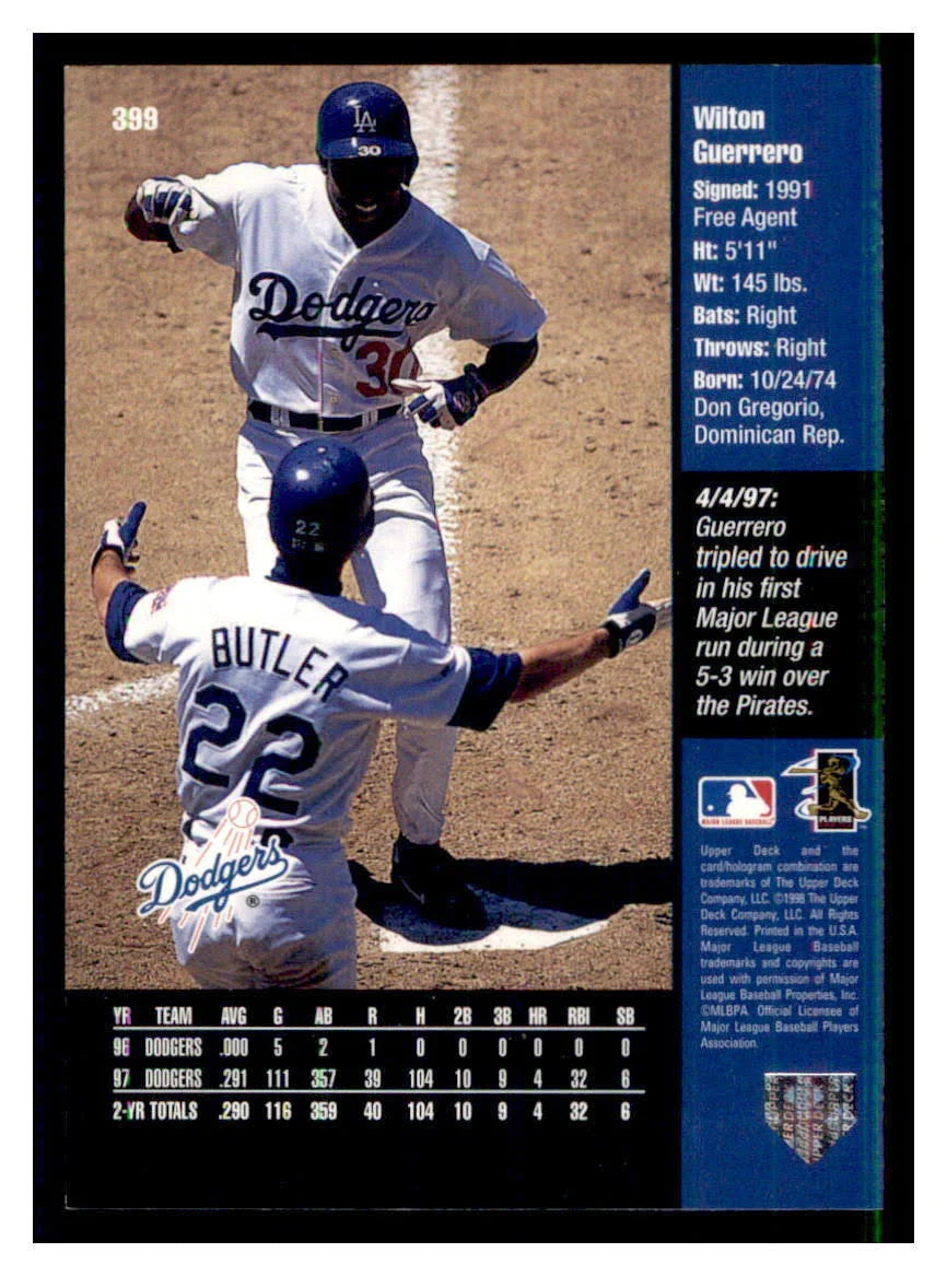 1998 Upper Deck Wilton Guerrero #399 Los Angeles Dodgers