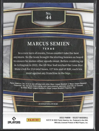2022 Panini Select Blue Marcus Semien #44 Texas Rangers
