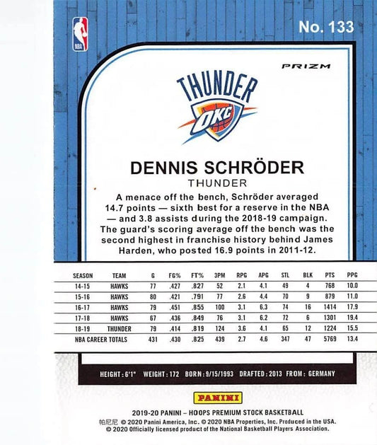 2019-20 Hoops Premium Stock Dennis Schroder Silver Prizm #133 Oklahoma City Thunder