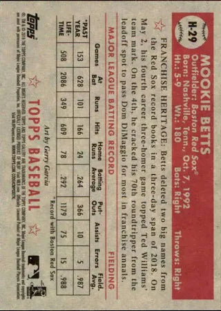 2018 Topps Gallery Heritage Mookie Bettis #H-29 Boston Red Sox