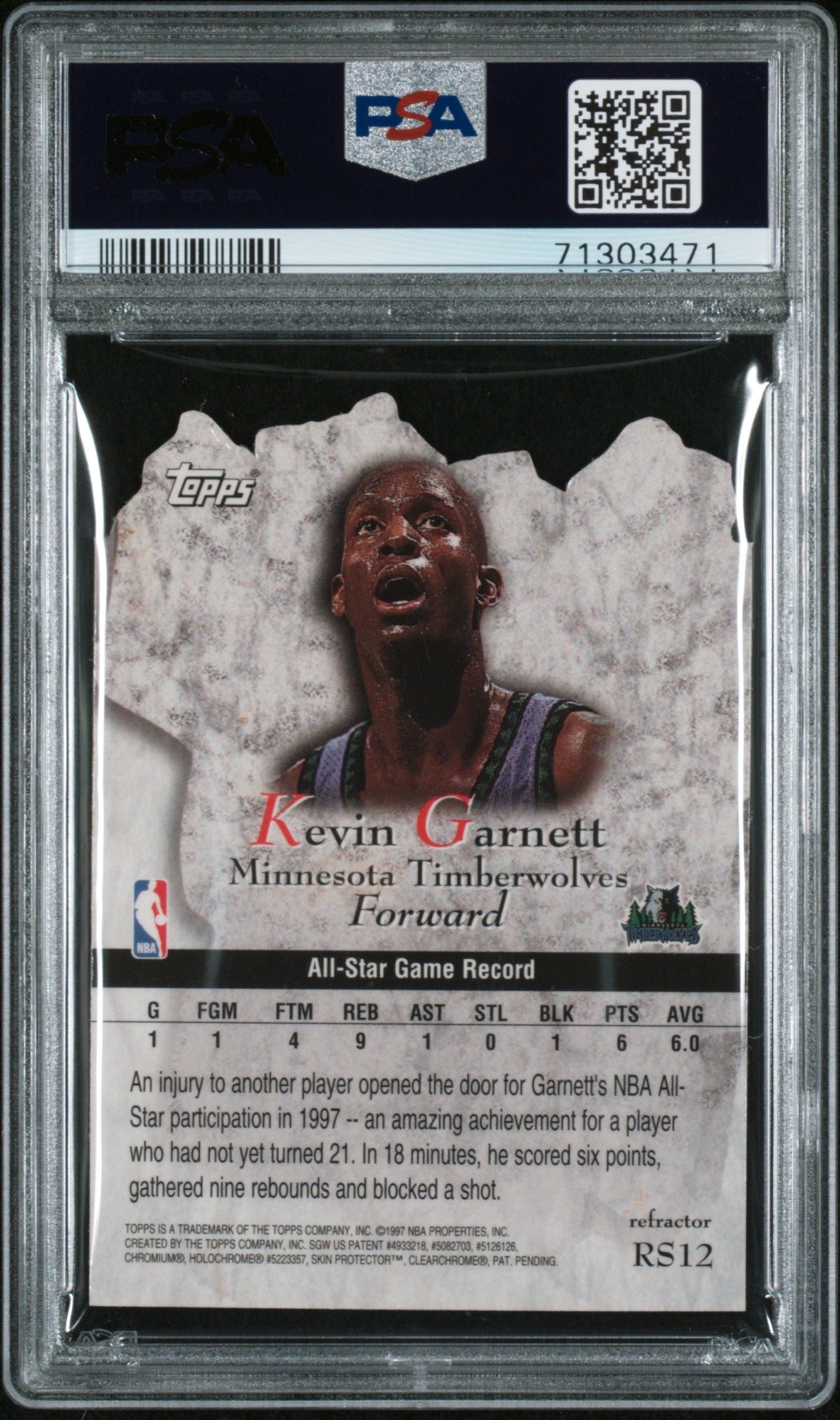 1997 Topps Rock Stars #RS12 Kevin Garnett Refractor PSA 9 Mint
