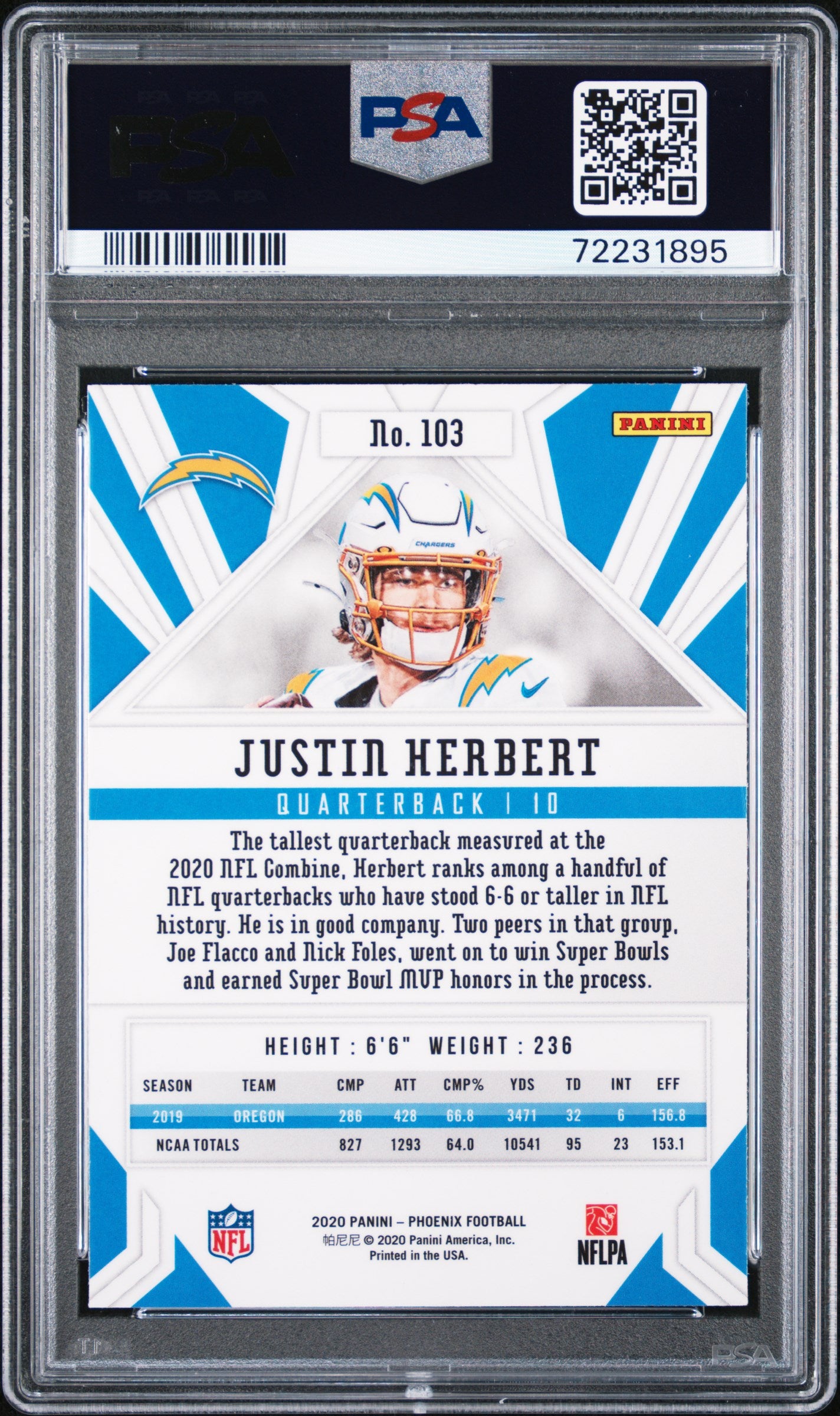 2020 Panini Phoenix Justin Herbert Fire Burst RC Rookie #103 PSA 9