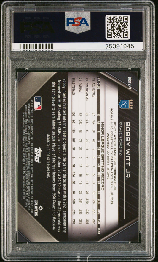 2022 Topps Chrome Black Design Variation Bobby Witt Jr #BRDV-9 Rookie PSA 9 Mint