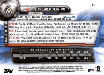 2017 Bowman Giancarlo Stanton # 21 Miami Marlins