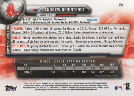 2017 Bowman Andrew Benintendi RC # 23 Boston Red Sox
