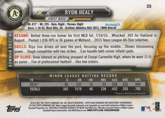 2017 Bowman Ryon Healy RC # 35 Oakland Athletics