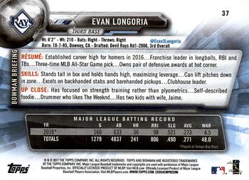 2017 Bowman Evan Longoria # 37 Tampa Bay Rays
